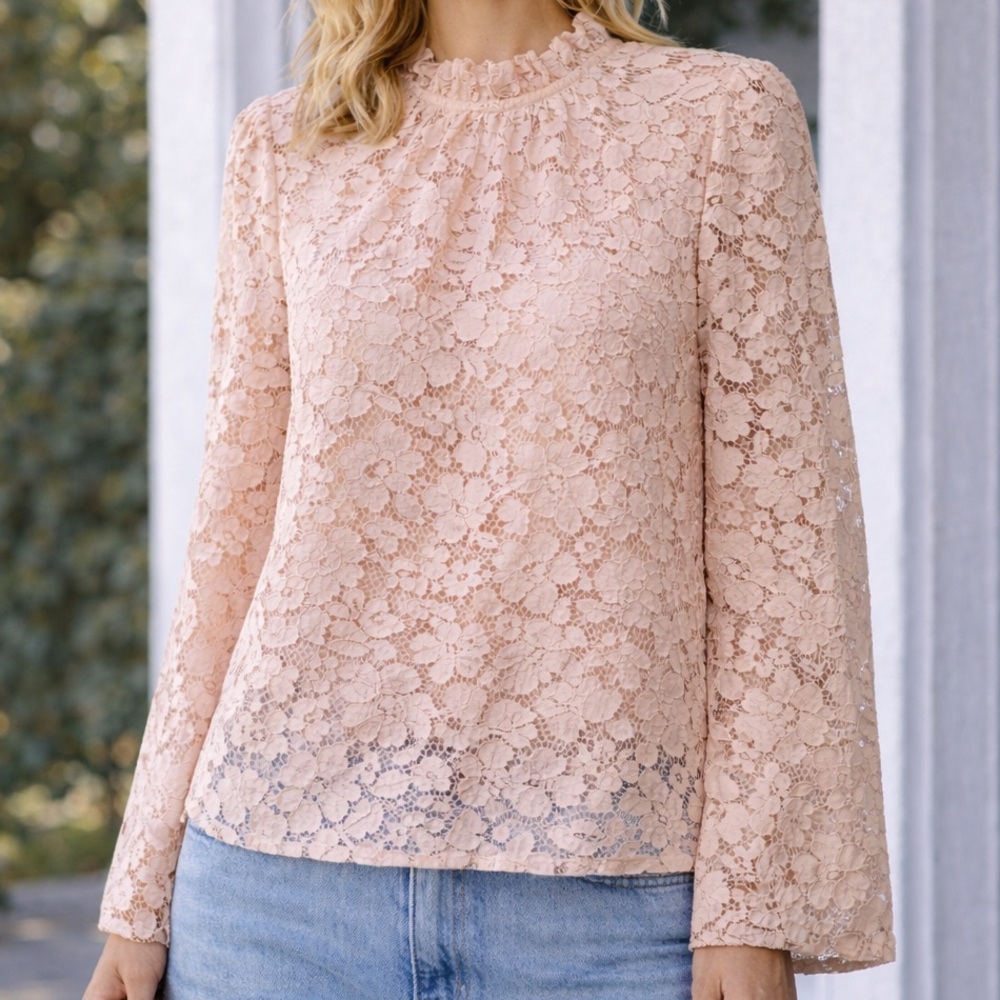 Long Sleeve Lace blouse long pastel peach  size S